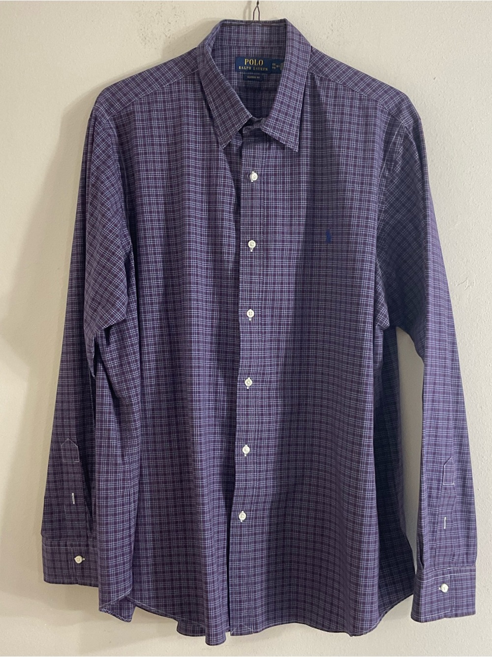 Polo Ralph Lauren classic fit purple blue plaid button down size XXL TTG 18 1/2